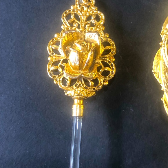 Vintage 9.5” Gold Metal Ormolu Filigree Perfume Bottle Ornate Rose - Picture 9 of 11